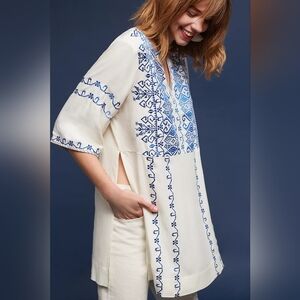 Anthropologie Liana Embroidered Tunic in Cream Size S